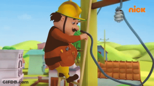 Man Working On Telephone Pole With Nick Logo GIF