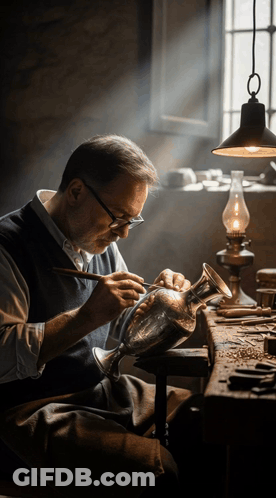Man Working On Vase With Brush GIF