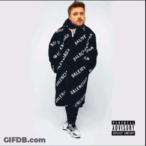 Man Wrapped In Balenciaga Blanket On Parental Advisory Cover GIF