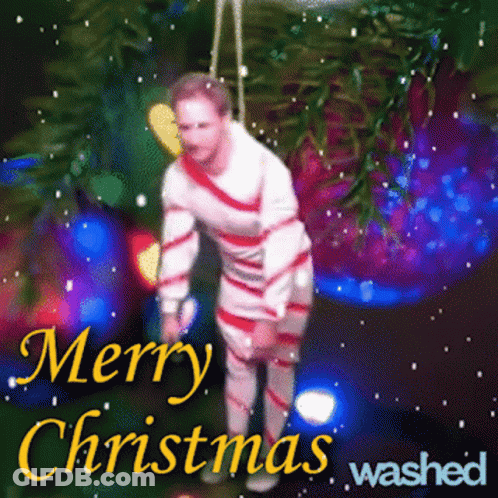 Man Wrapped In Candy Canes Merry Christmas GIF