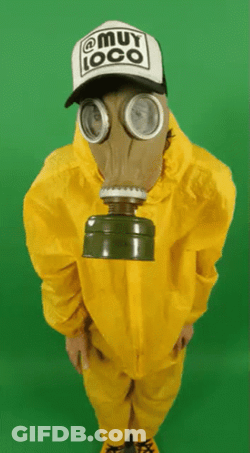 Man Yellow Full Suit Gas Mask GIF