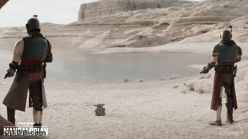 Mandalorian Poster Two Soldiers Baby Yoda GIF