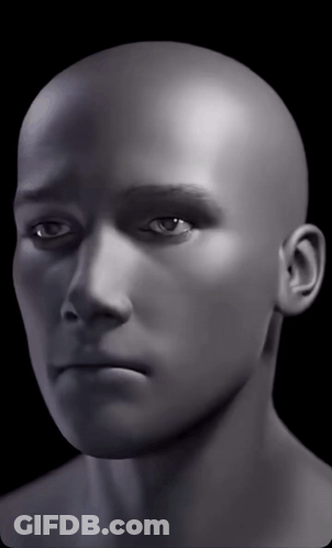 Mannequin Head Against Black Background GIF