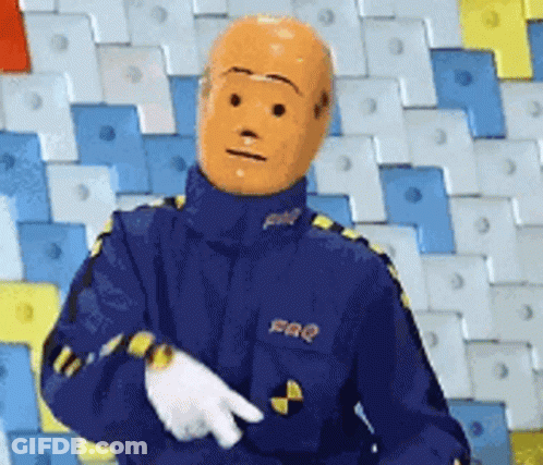 Mannequin In Blue Jacket With FRQ On Pocket GIF