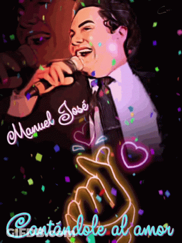 Manuel Jose Poster With Hearts And Confetti GIF