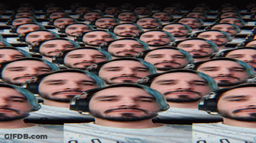 Many Faces Of A Man With A Beard Are Lined Up In Rows GIF