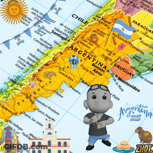 Map Of Argentina With Cartoon Character GIF