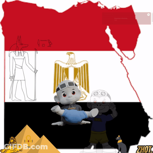 Map Of Egypt With Two Cartoon Characters And Word Zhout GIF