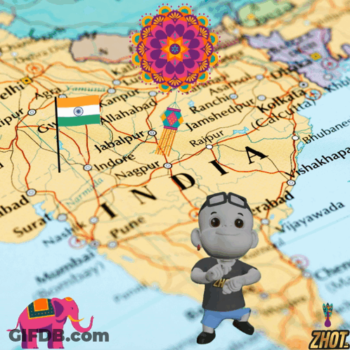 Map Of India With Cartoon Character GIF