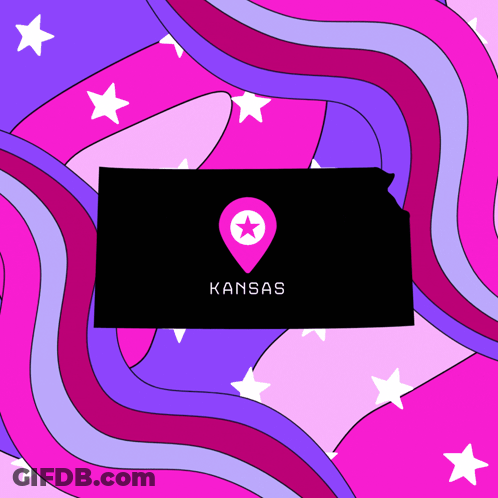 Map Of Kansas With Pink Pin GIF