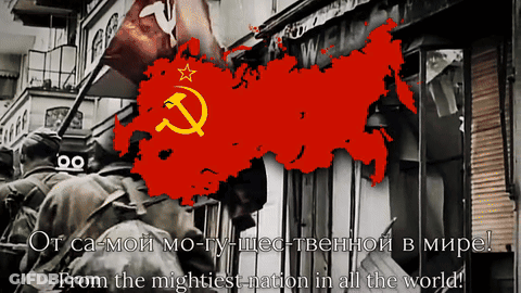 Map Of Soviet Union With Hammer And Sickle Saying From The Mightiest Nation In All The World GIF