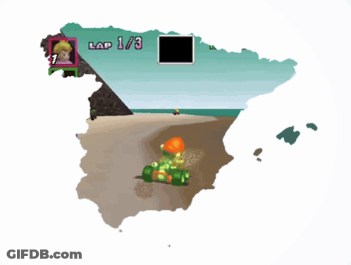 Map Of Spain With Mario Driving Kart 1/3 GIF