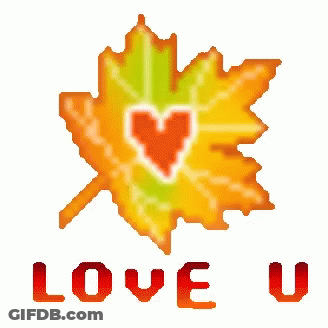 Maple Leaf With Heart Saying Love U GIF