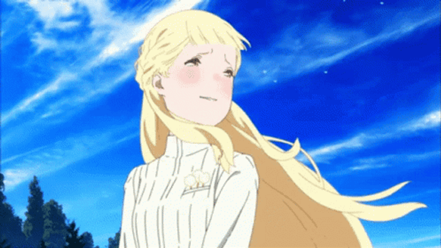 Maquia Anime Crying While Dandelions Float In Sky GIF