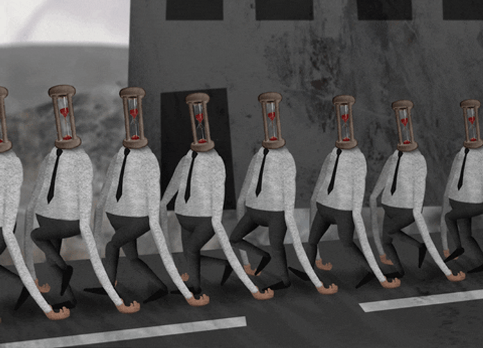 Marching Hourglass Heads GIF