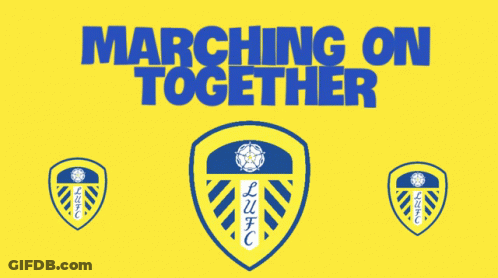 Marching On Together Blue Background Yellow Shield GIF
