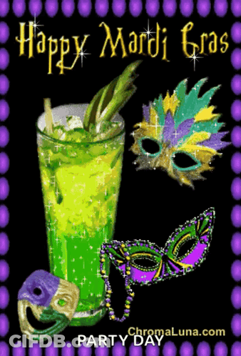 Mardi Gras Party With Drink And Masks GIF
