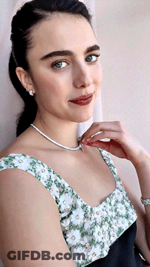 Margaret Qualley Touching Her Necklace GIF