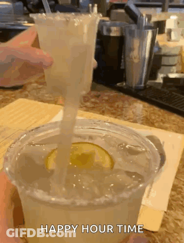 Margarita Poured Into Plastic Cup Saying Happy Hour Time GIF