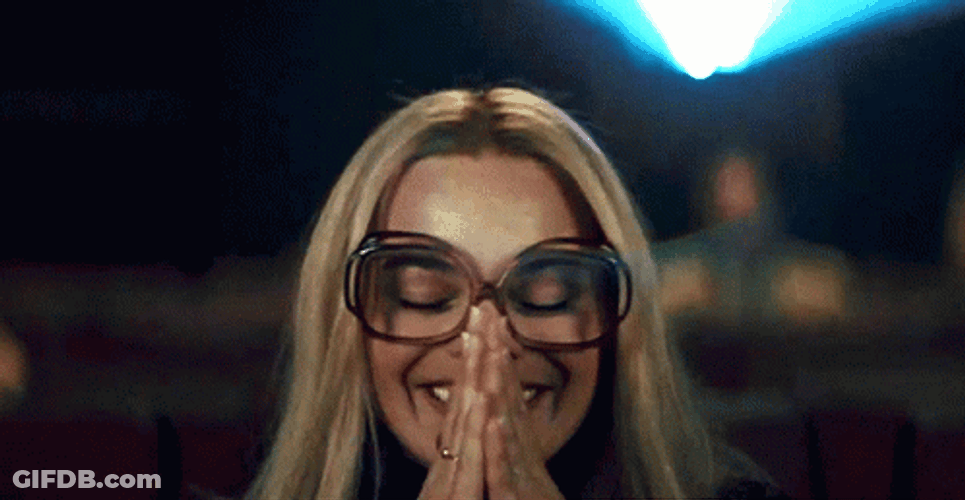 Margot Robbie Big Grin Praying Hands GIF