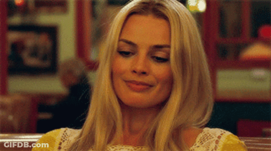 Margot Robbie Contemplating Taking Deep Breaths GIF