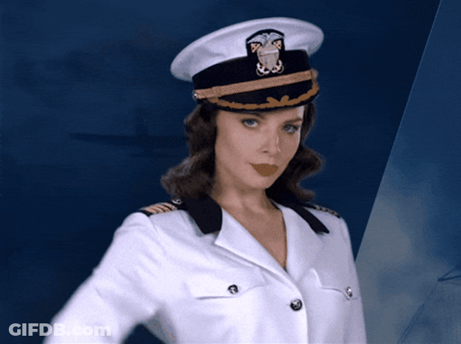 Margot Robbie Navy Uniform Flying Kiss GIF