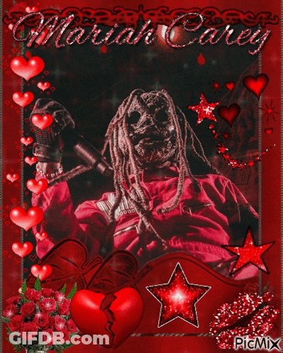 Mariah Carey Surrounded By Red Hearts GIF