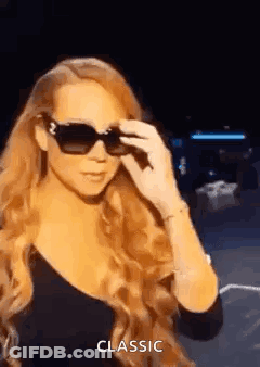 Mariah Carey Wearing Sunglasses And Black Dress GIF