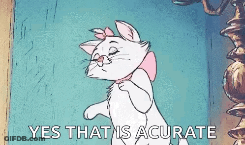 Marie From The Aristocats Is Standing In Front Of A Mirror With Her Eyes Closed And A Pink Bow On Her Neck . GIF