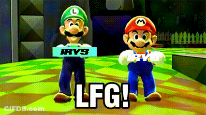 Mario And Luigi Are Standing Next To Each Other And The Words Lfg Are On The Bottom GIF