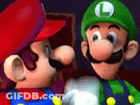 Mario And Luigi Are Standing Next To Each Other In A Room GIF