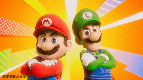 Mario And Luigi Are Standing Next To Each Other GIF
