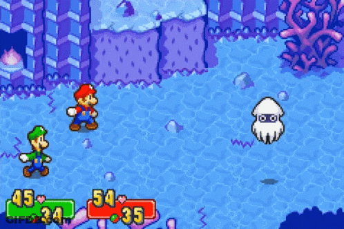 Mario And Luigi Fighting Squid GIF