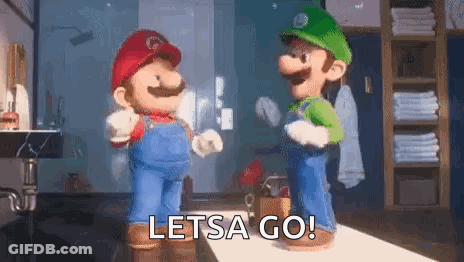 Mario And Luigi Saying Lets Go In Bathroom GIF