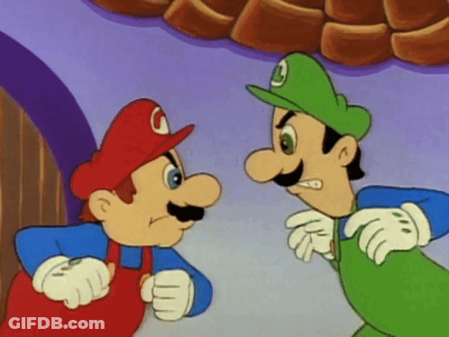 Mario And Luigi Standing And Looking At Each Other GIF