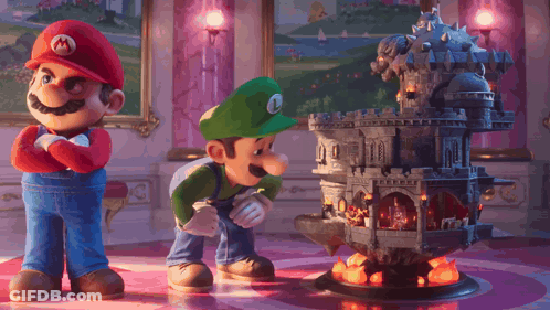 Mario And Luigi Standing Next To Each Other GIF