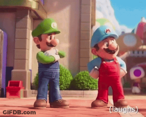 Mario And Luigi Standing On Brick Sidewalk GIF