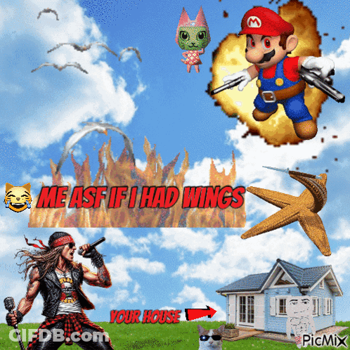 Mario And Man With Microphone Saying Me As If I Had Wings Your House GIF