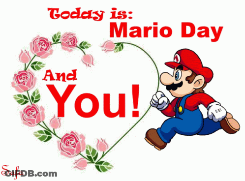 Mario Day Greeting Card With Roses And Heart GIF