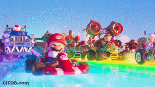 Mario Driving Go Kart With Other Characters GIF