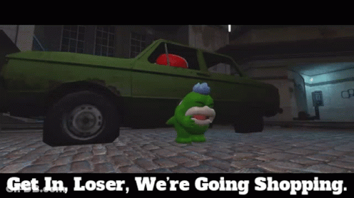 Mario Driving Green Car Saying Get In Loser We're Going Shopping GIF