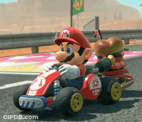 Mario Driving Kart Saying 1Up Fuel GIF