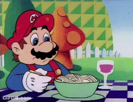 Mario Eating Bowl Of Noodles With Chopsticks GIF