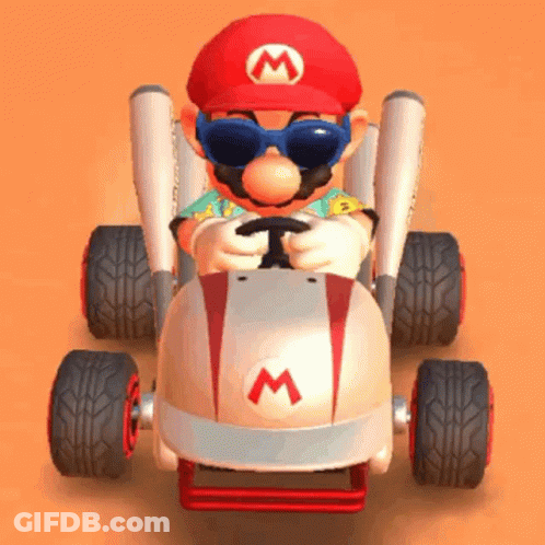 Mario In Sunglasses Driving Kart With Letter M GIF