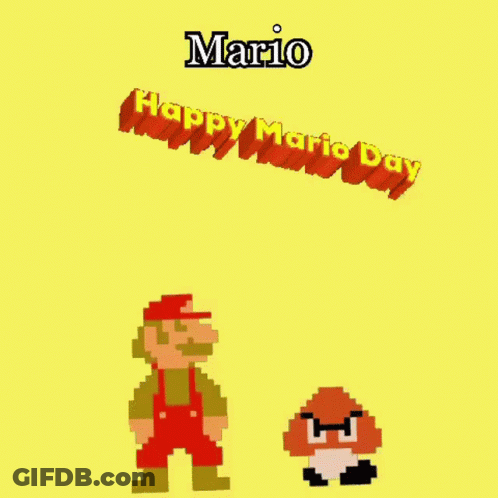 Mario Is Flying Through The Air With The Words Happy Mario Day Above Him GIF