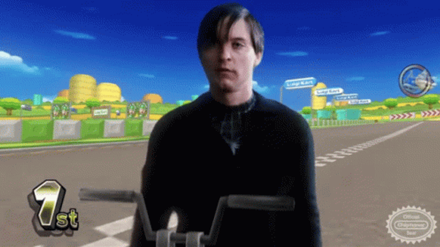 Mario Kart Tobey Spiderman Parody GIF