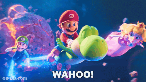 Mario Luigi And Princess Peach Flying Saying Wahoo GIF