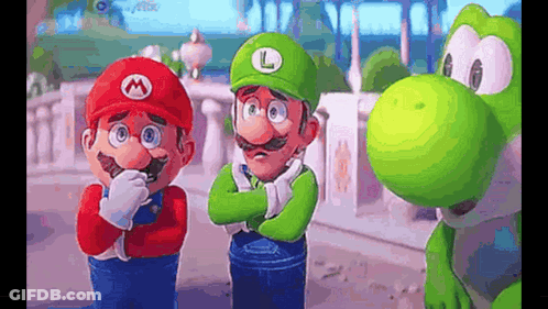 Mario Luigi And Yoshi Standing Together GIF
