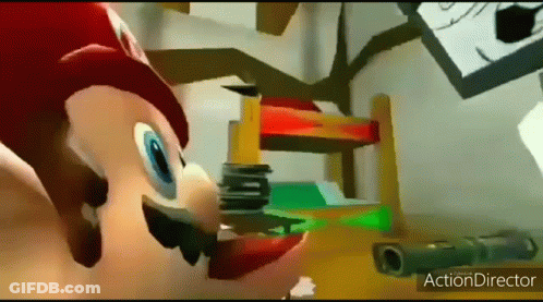 Mario Playing Game And Holding Gun GIF