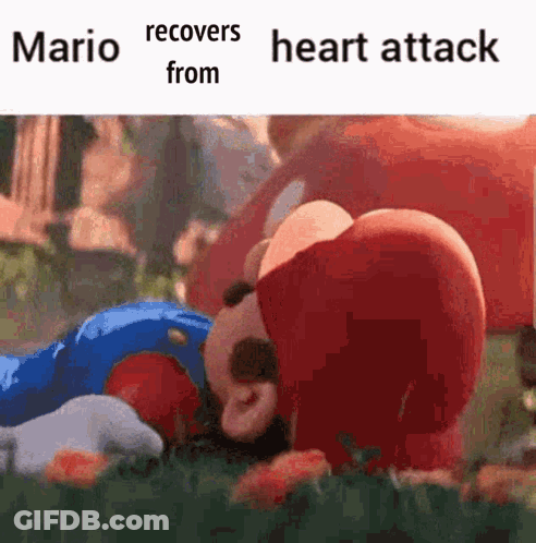 Mario Recovers From A Heart Attack In A Video Game While Laying In The Grass . GIF